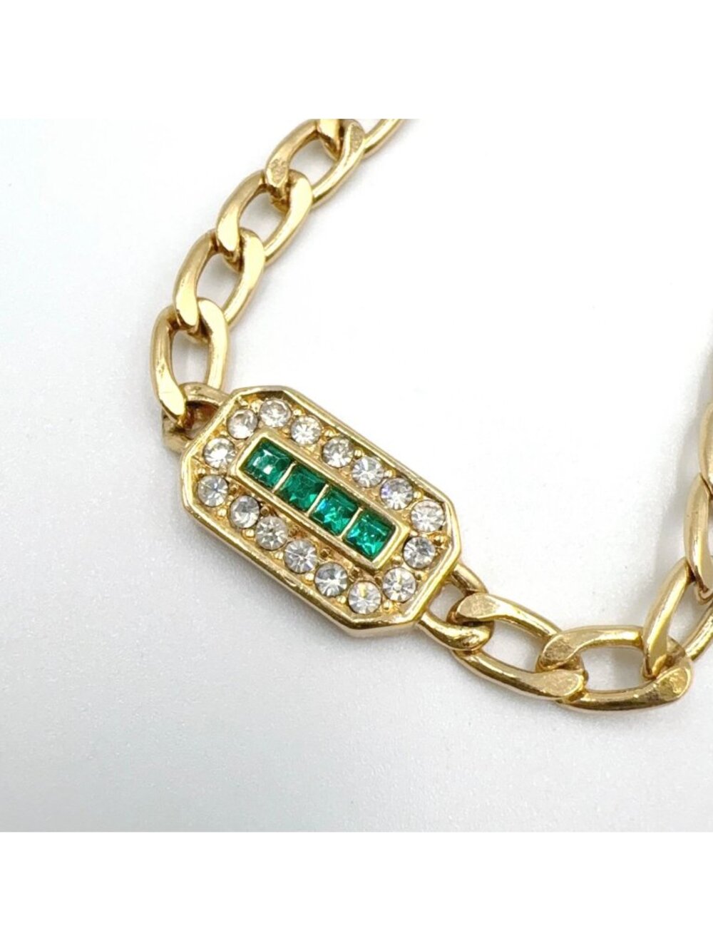 Dior Rhinestone Vintage Glass Emerald Green Clear Gold Bracelet